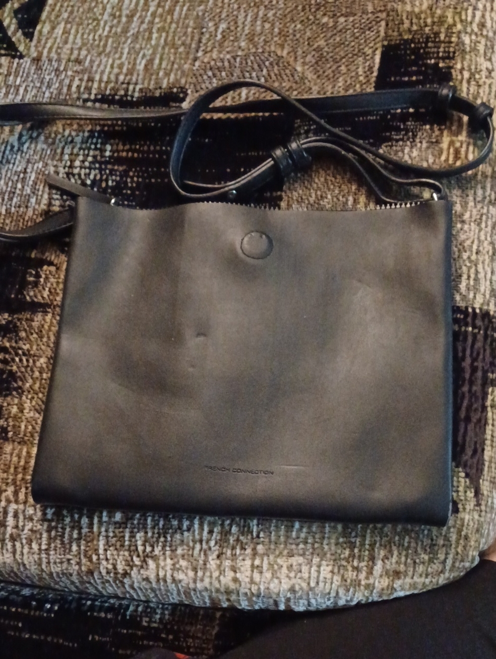 4/$30 French Connection Black Leather-Like Messenger Crossbody